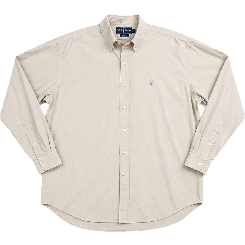 Vintage Ralph Lauren Blake Shirt Men XL Beige Button Down Cotton Green Pony Logo
